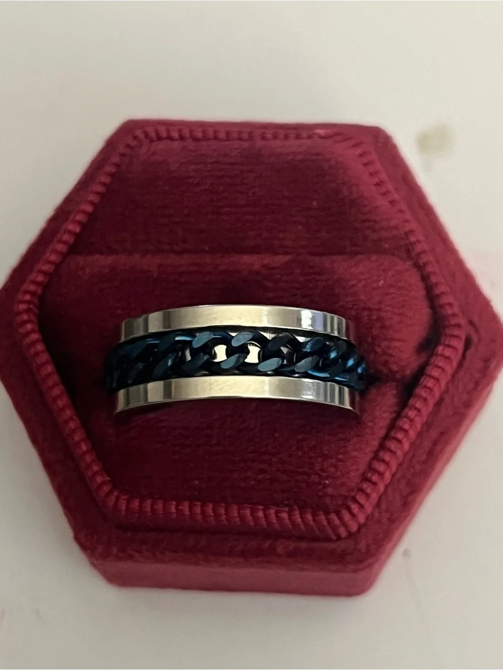Luxury Collection Titanium Steel Silver/Blue Fidget 8mm Band Size 7 NWT